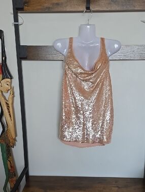 Parker Rose Gold Sequin Cowl Neck Camisole